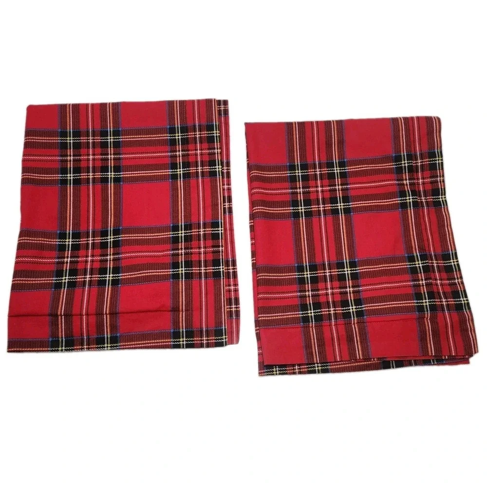 2 Red Royal Stewart Tartan Christma Plaid Standard Pillow Shams Zip 100% Cotton